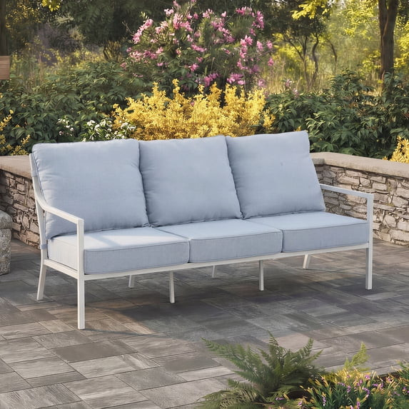 My Texas House Cambria Steel Outdoor Sofa, White/Blue | Walmart (US)