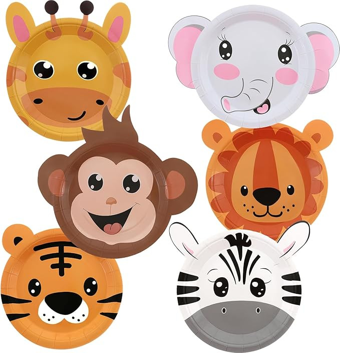 Safari Jungle Wild Animal Party Supplies 60PCS Disposable jungle zoo animal Shaped Paper Plates f... | Amazon (US)