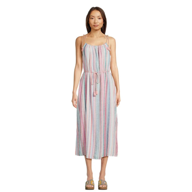 Time and Tru Women's Tie Shoulder Midi Dress, Sizes XS-XXXL | Walmart (US)
