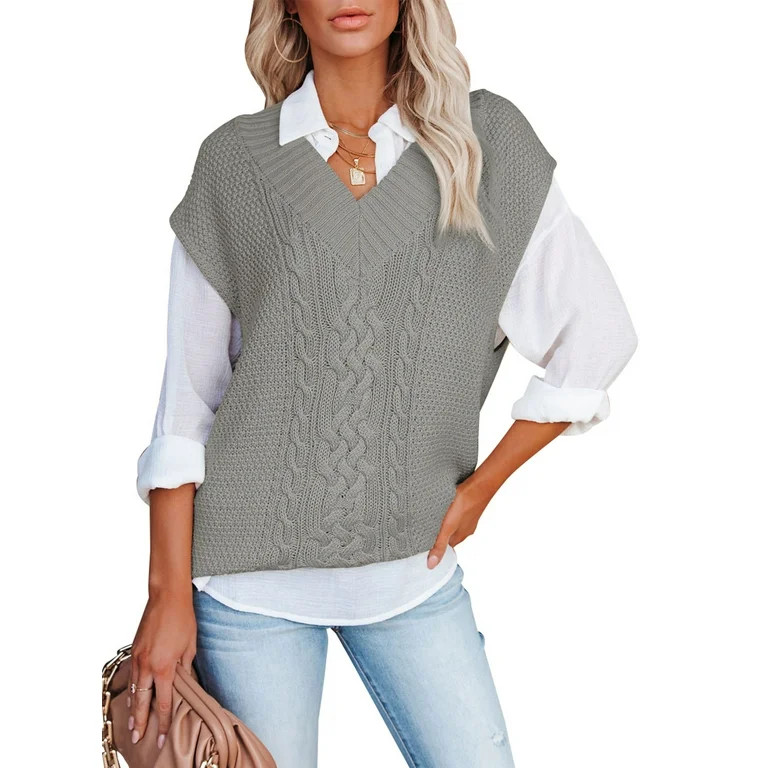 Chase Secret Womens V Neck Sweater Vest Cable Knit Sleeveless Pullover Sweaters Fall/Winter Tank ... | Walmart (US)