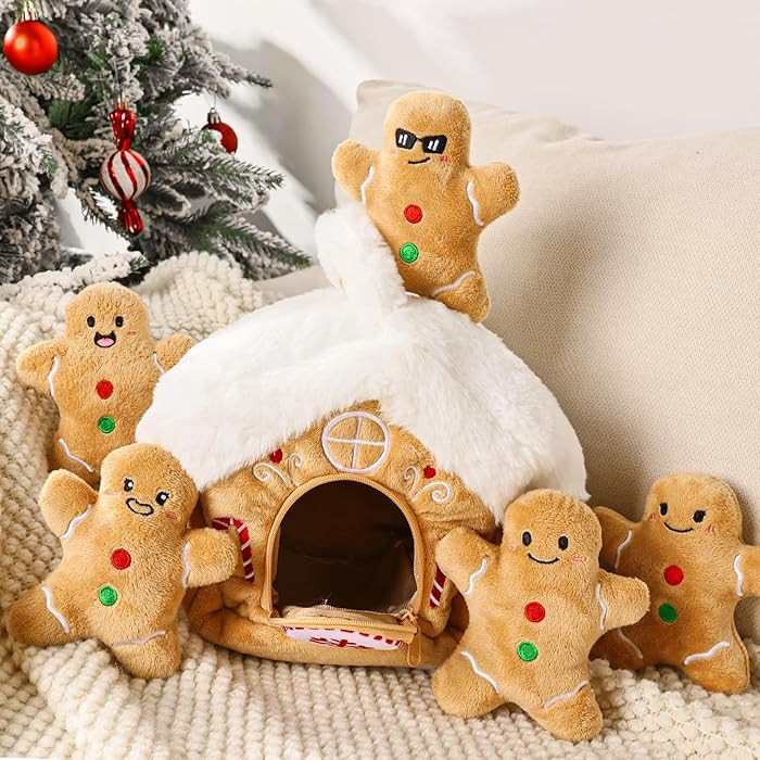 Baby Christmas Toy: Brown Plush Gingerbread House with 5 Gingerbread Man, Soft Cute Xmas Toy Play... | Amazon (US)