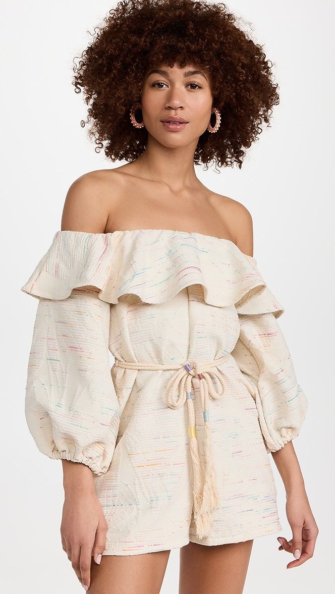 Rainbow Ruffle Off Shoulder Romper | Shopbop