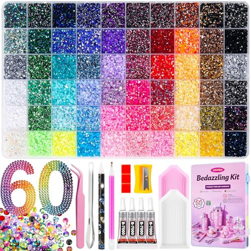 Bedazzling Kit 48000Pcs 60 Colors Resin Jelly Rhinestones, Multicolor 3mm Flatback Gems for Diamond Art, Bedazzler Kit with 4Pcs 10ml B7000 Jewelry Glue & Tools - Christmas Birthday Gifts for Women | Amazon (US)