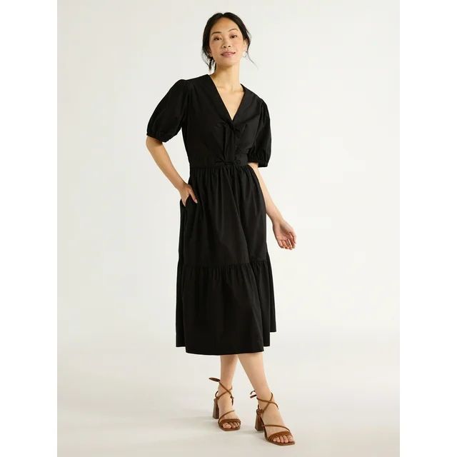 Free Assembly Women's Twist Front Cotton Midi Dress, Sizes XS-XXL | Walmart (US)