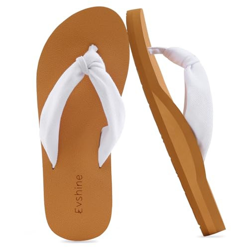 Evshine Women's Flip Flops with Moderate Arch Support, Summer Comfortable Yoga Mat Thong Sandals for Beach, Pool, Travel, White Khaki 39 | Amazon (US)