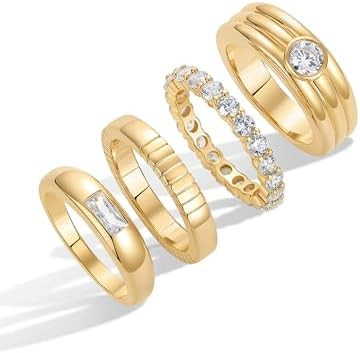 PAVOI 14K Gold Plated Stackable Rings for Women - Dainty Stackable Gold Ring Set of Four with Cub... | Amazon (US)