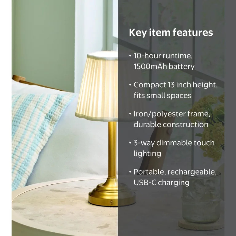 Better Homes & Gardens 13" White Shade Rechargeable Portable Lamp | Walmart (US)