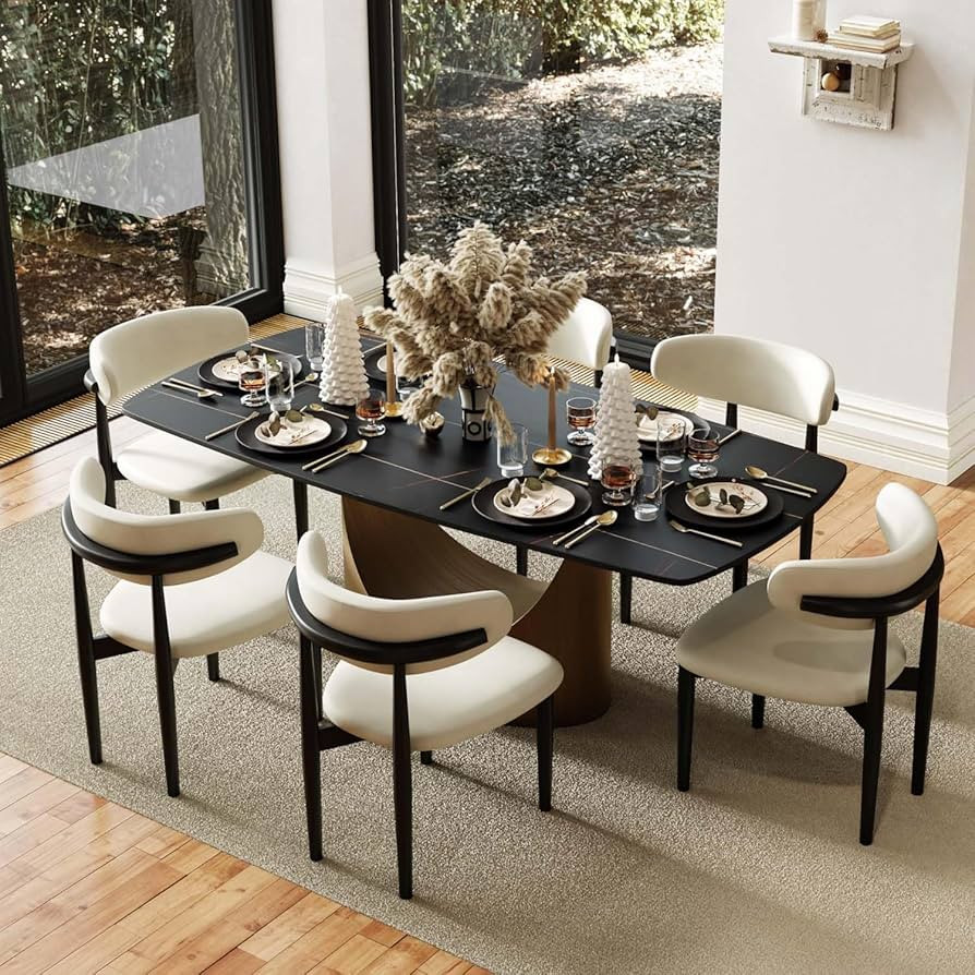 POVISON 71" Modern Dining Table for 6, Matte Black Heavy-Duty Dining Table, Sintered Stone Dining... | Amazon (US)