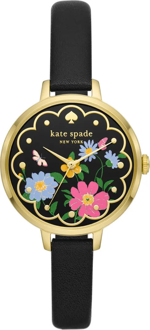 metro floral leather strap watch, 34mm | Nordstrom