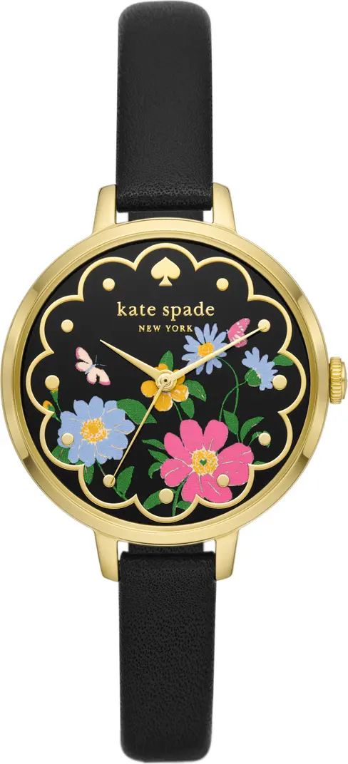 metro floral leather strap watch, 34mm | Nordstrom