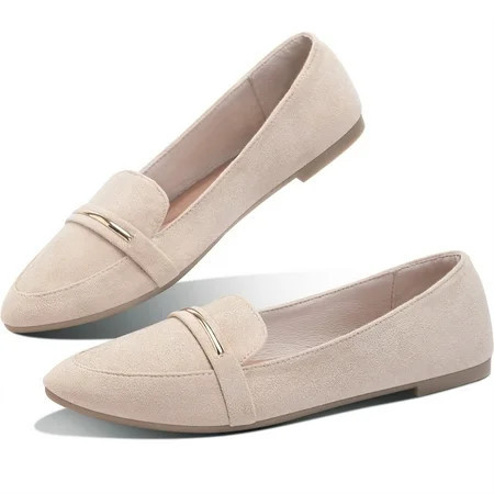 Obtaom Women’s Stylish Pointy Toe Loafer Flat ,Comfortable Faux Suede Ballet Flat, Elegant Work Penny shoes ,Cute Pointed Toe Dress shoes for Ladies (Beige,US11) | Walmart (US)