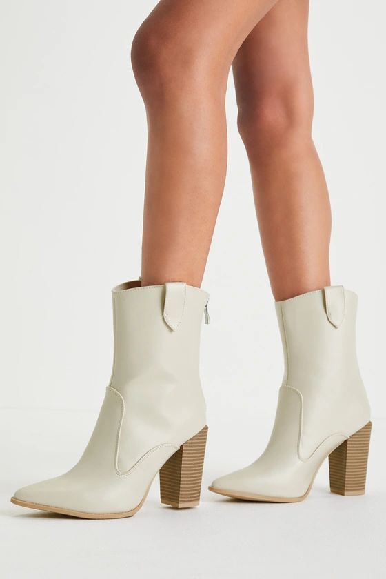 Perilla Off White Pointed Toe Mid-Calf Western Boots | Lulus (US)
