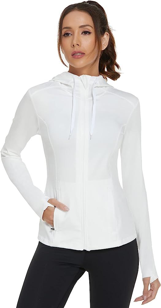 Mokermi Women's Running Jacket Full Zip Athletic Hoodie Lightweight Sportswear Fit Sports Yoga Wo... | Amazon (US)