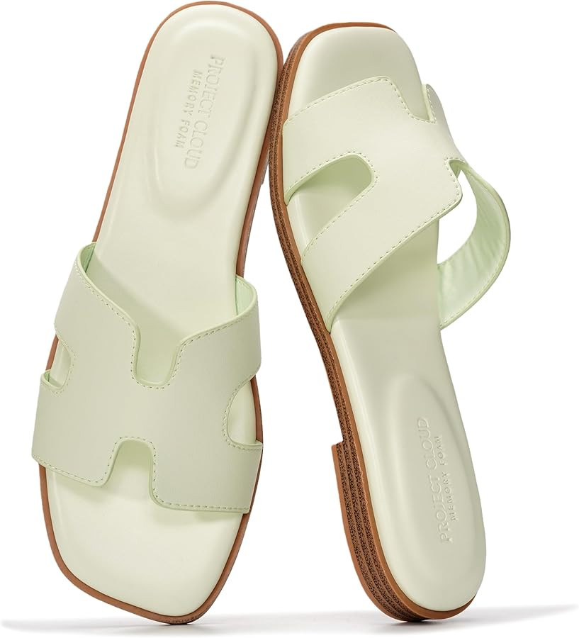Project Cloud 100% Genuine Leather Sandals for Women 2026 - Fashion Flat Womens Sandals with Memo... | Amazon (US)