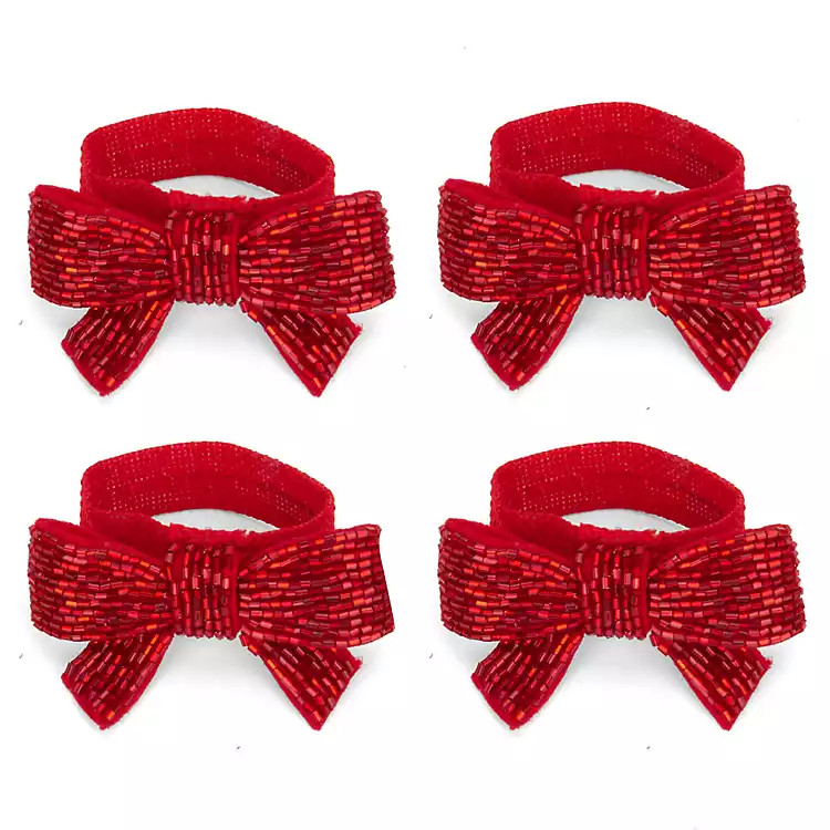 Sparkly Red Bow Napkin Rings, Set of 4 | Kirklands Home | Kirklands