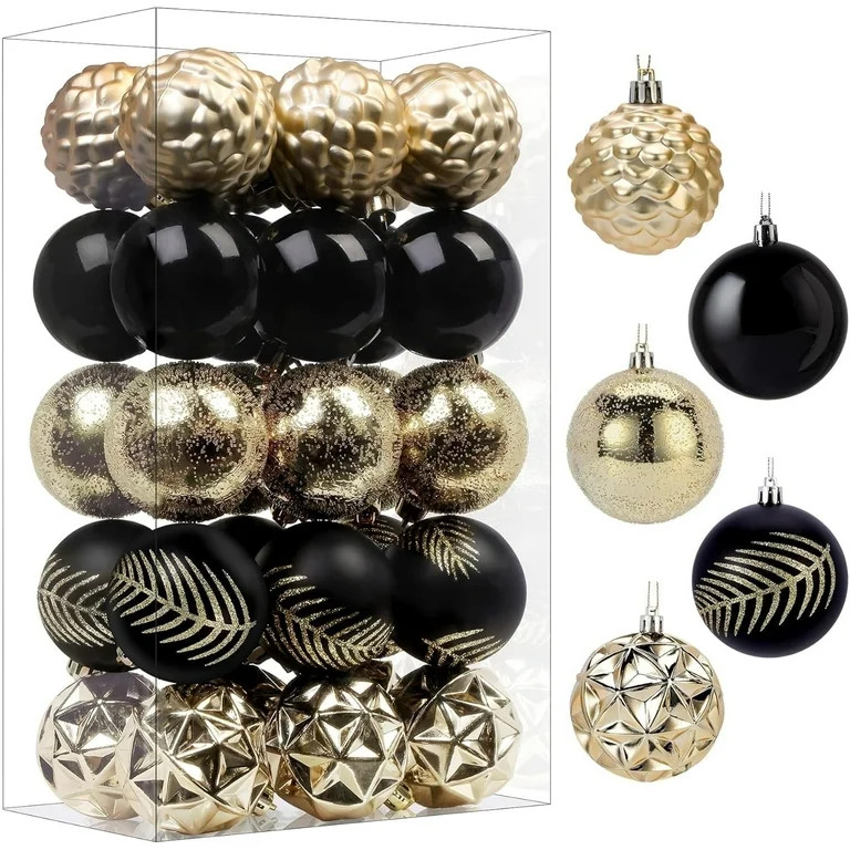 30ct Christmas Ball Ornaments, 2.36 in Shatterproof Xmas Tree Decorations, Plastic Baubles for Ho... | Walmart (US)