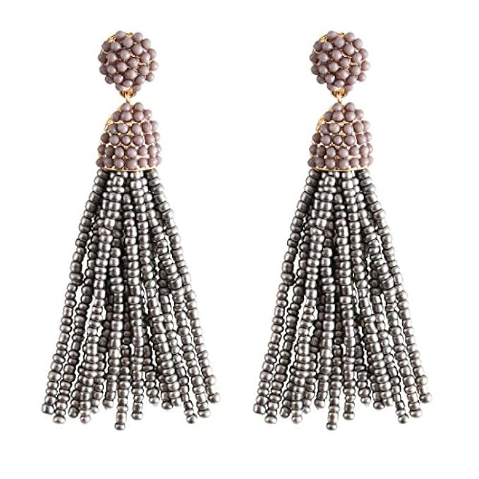 NLCAC Women's Beaded tassel earrings Long Fringe Drop Earrings Dangle 6 Colors | Amazon (US)