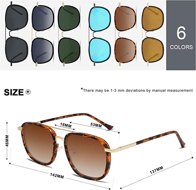 VANLINKER Polarized Square Aviator Sunglasses For Men, Retro Mirrored UV400 Protection Shades VL9... | Amazon (US)