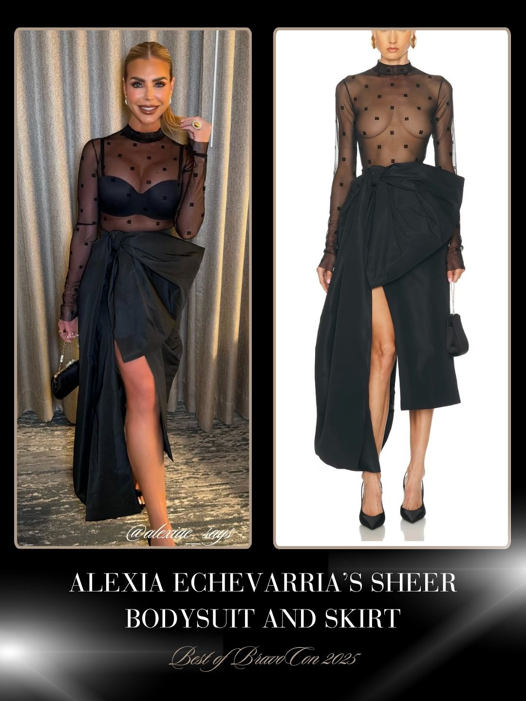 Alexia Echevarria's Sheer Mesh Bodysuit and Black Ruffle Skirt at Bravocon 2025 Photo: @alexiae_says 

 