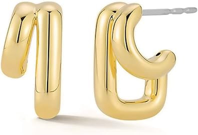 Obidos 14K Gold Plated Illusion Stud Earrings for Women | Triple Huggie Hoop Earrings for One Hol... | Amazon (US)