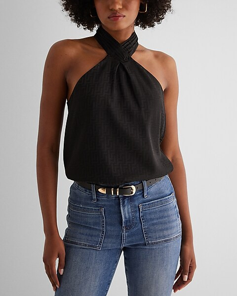 Jacquard Gathered Halter Neck Tank | Express