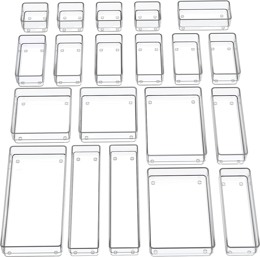 SMARTAKE 20-Piece Drawer Organizer with Non-Slip Silicone Pads, 7-Size Desk Drawer Organizer Tray... | Amazon (US)