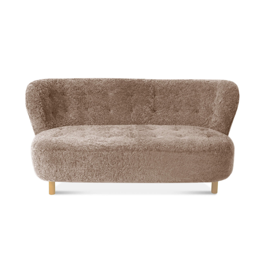 Little Sherpa Loveseat-Genuine Sheepskin-Cocoa Nib / Solid Oak | Eternity Modern