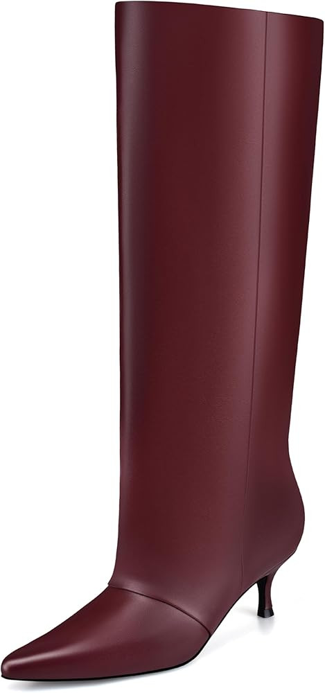 MIRAAZZURRA Knee High Boots Kitten Heel Tall Boots Low Heel Pointed Toe Pull on Slouchy Fashion L... | Amazon (US)