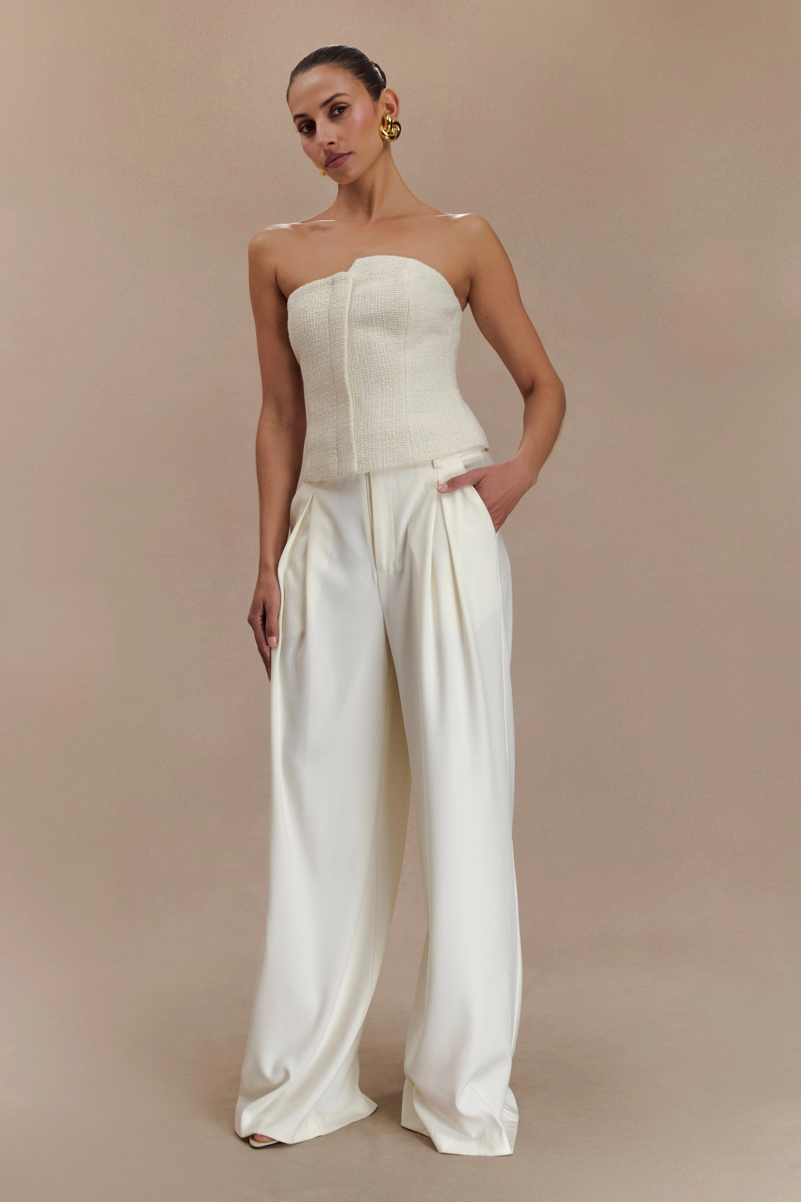 Parker Boucle Strapless Asymmetric Top - Ivory | Meshki (APAC)