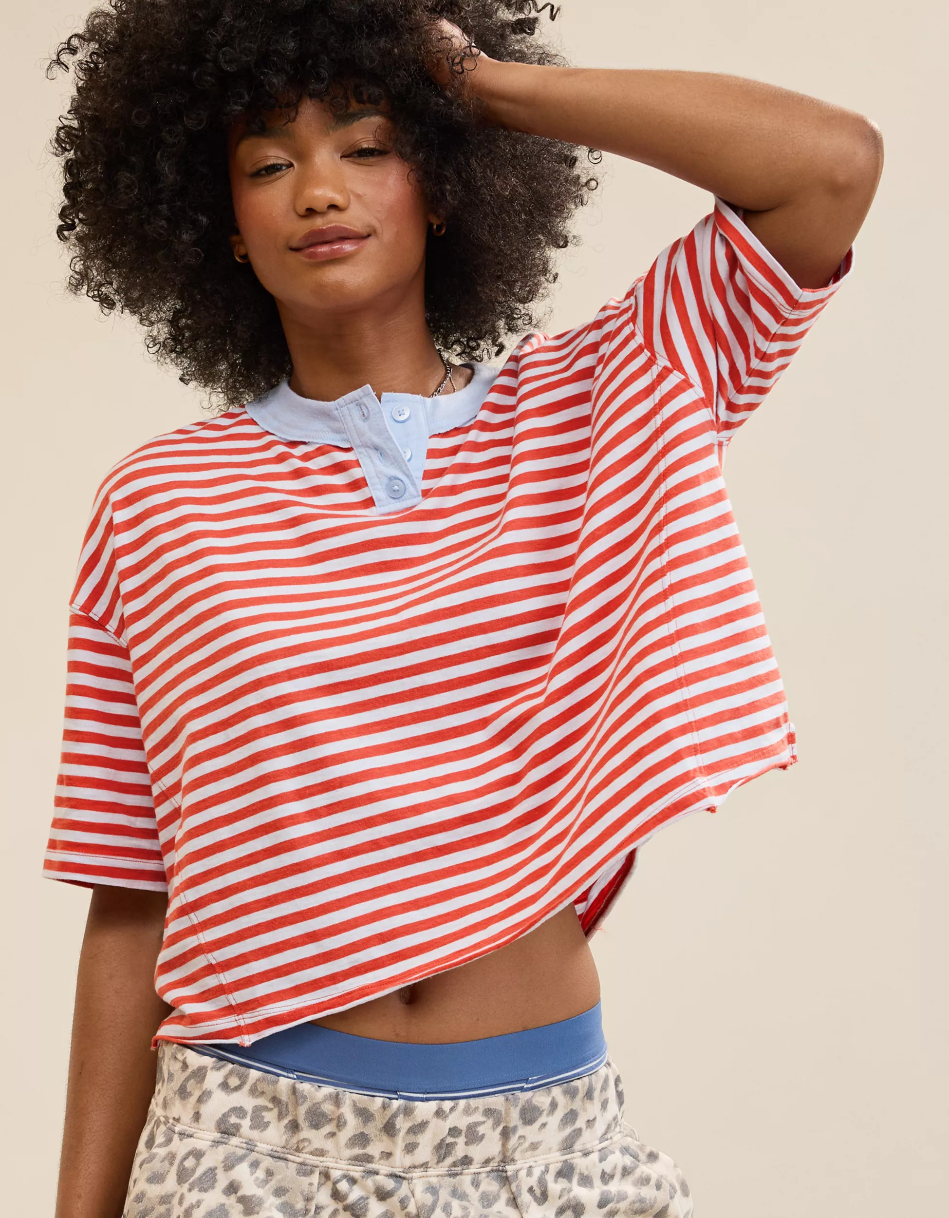 Aerie Remix Henley Cropped T-Shirt | Aerie