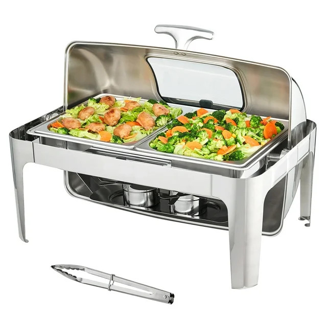 BENTISM Rectangle Roll Top Chafing Dish Buffet with 9Qt Pan Visual Glass Lid Fuel Holder, For Cat... | Walmart (US)