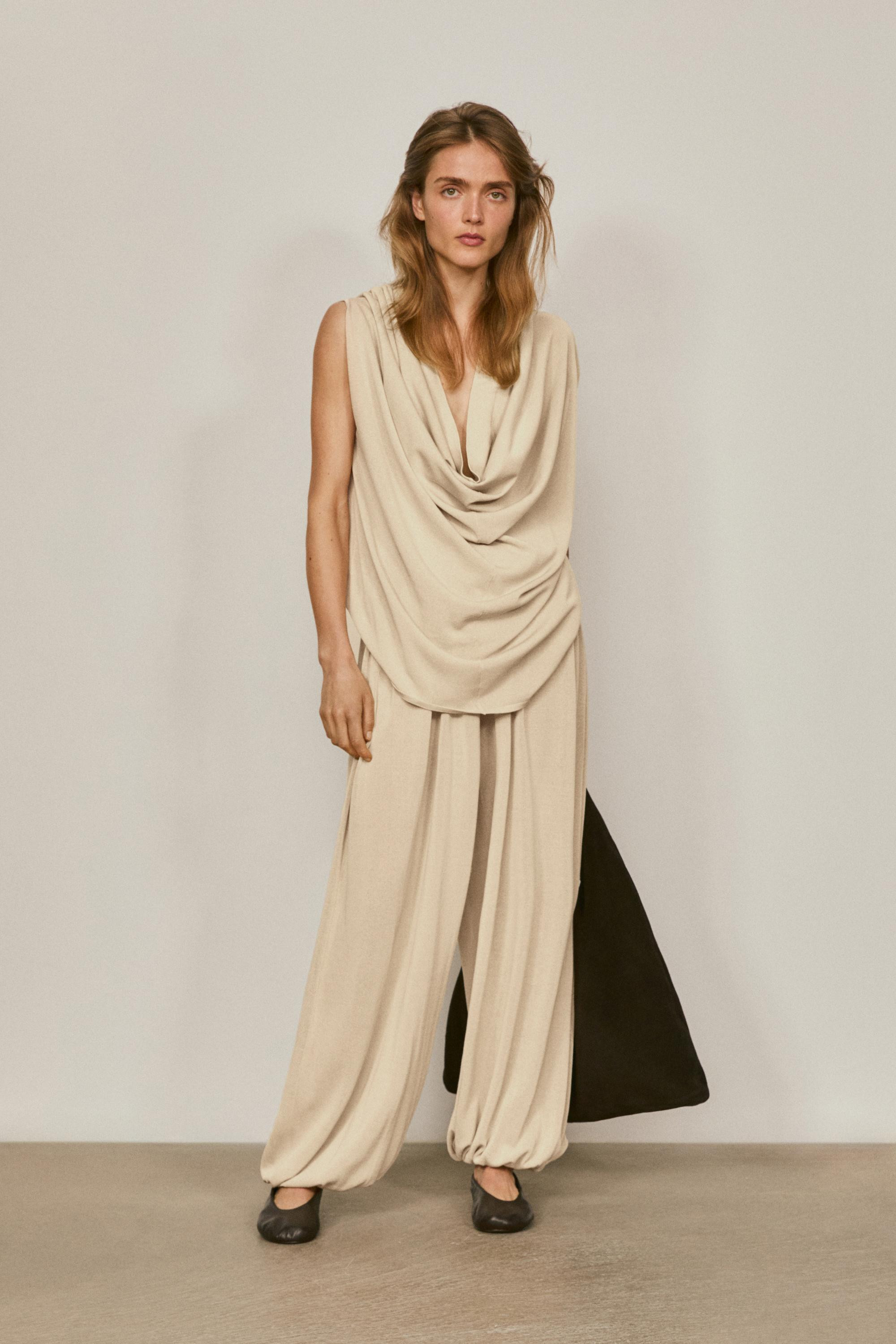 Silk blend top with cowl neckline - LIMITED EDITION | Massimo Dutti UK