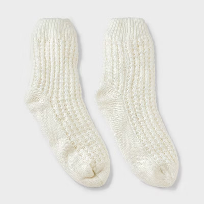 Women's Waffle Sweater Knit Reading Crew Socks with Faux Shearling Lining and Grippers Auden™On... | Target