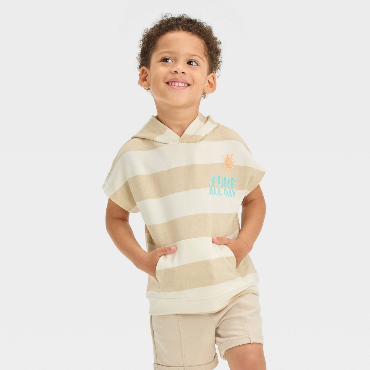 Grayson Mini Toddler Boys' French Terry Striped Hoodie T-Shirt - Beige | Target
