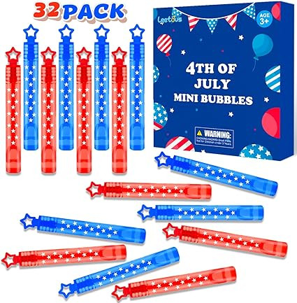 Fourth of July Kids Party Favors Supplies,32 Pack Mini Bubbles Wands for 4th of July Goodie Gift ... | Amazon (US)