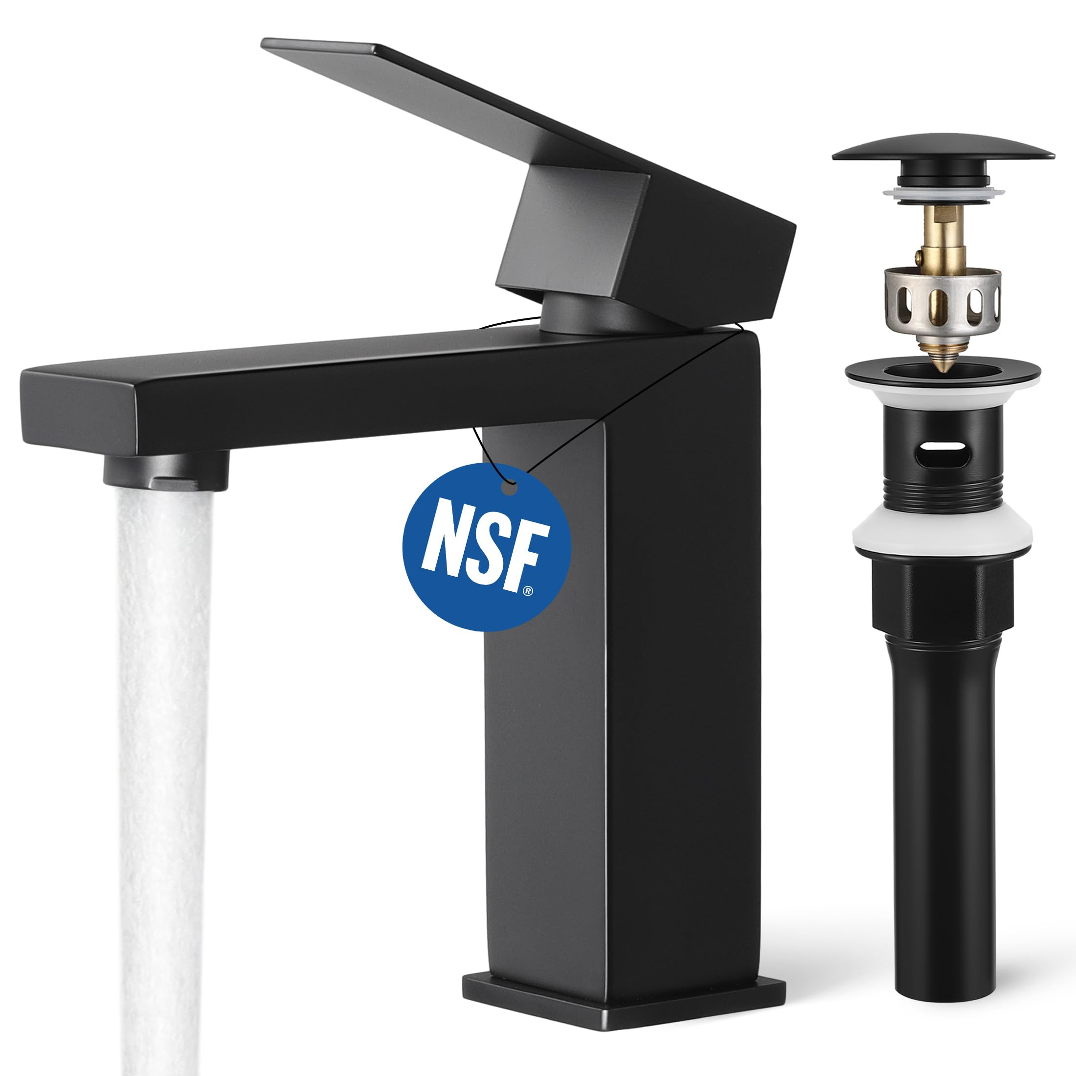 KES Black Bathroom Faucet Single Handle & Bathroom Sink Drain with Overflow, cUPC Certified Vanit... | Amazon (US)