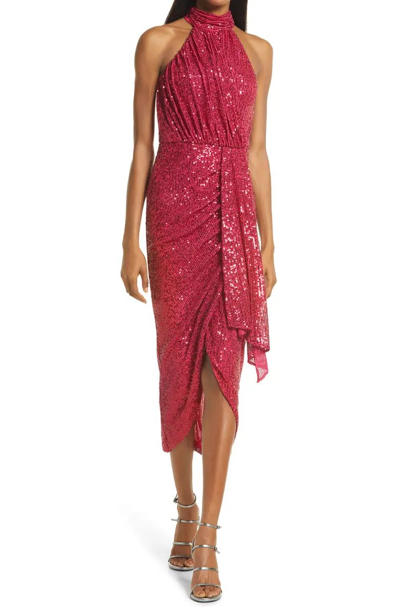 Saylor Shana Sequin Asymmetric Midi Dress | Nordstrom | Nordstrom