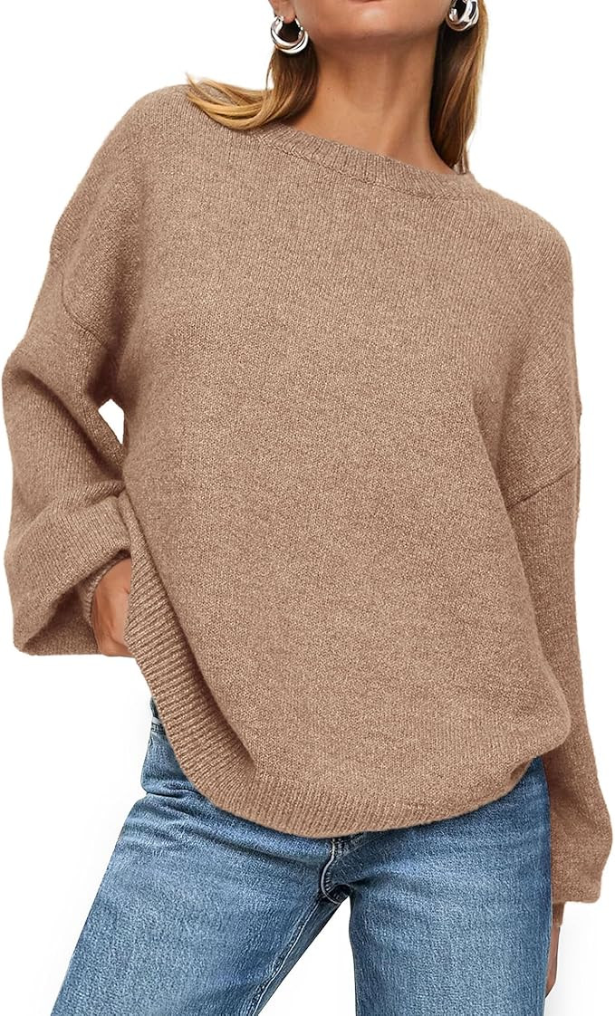 Women's 2026 Fall Sweaters Casual Crew Neck Long Sleeve Pullover Tops Ribbed Knit Loose Fit Winte... | Amazon (US)