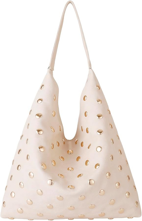 Studded Hobo Purse for Women, Leather Tote Bag Rivet Studded Shoulder Bag Punk Handbag | Amazon (US)