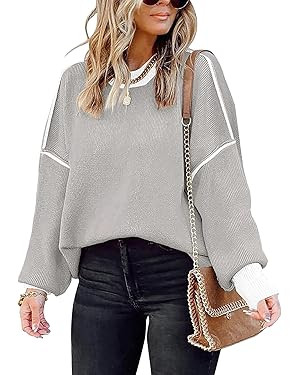 ETCYY Womens Oversized Sweaters Fall 2025 Fashion Clothes Trendy Batwing Sleeve Colorblock Stripe... | Amazon (US)