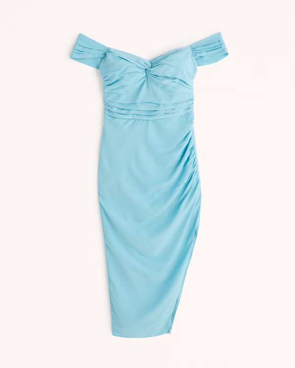 Off-The-Shoulder Ruched Midi Dress | Abercrombie & Fitch (UK)