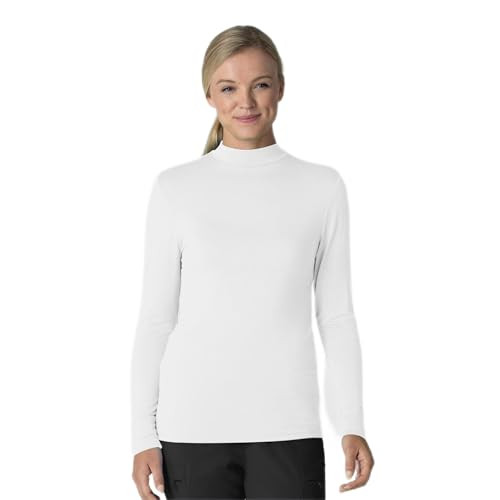 WonderWink Knits and Layers Women’s Long Sleeve Mock Neck Silky Tee - White, L | Amazon (US)