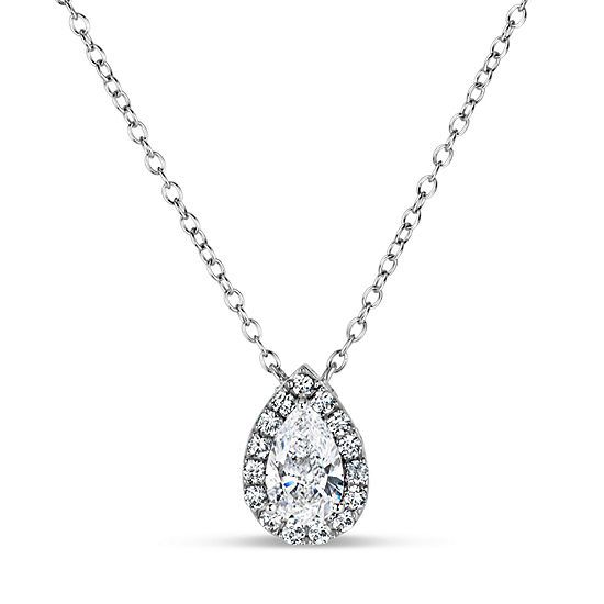 Womens Lab Created White Sapphire 18K Gold Over Silver Sterling Silver Pear Pendant Necklace | JCPenney