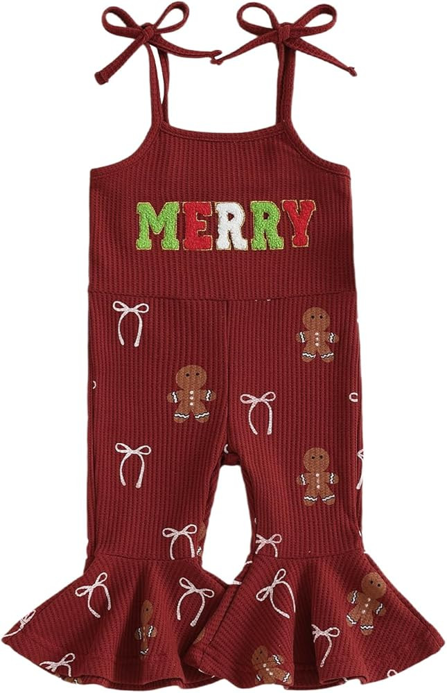 Toddler Baby Girl Thanksgiving Outfit Turkey Jumpsuit Spaghetti Strap Gobble Romper Bell Bottoms ... | Amazon (US)