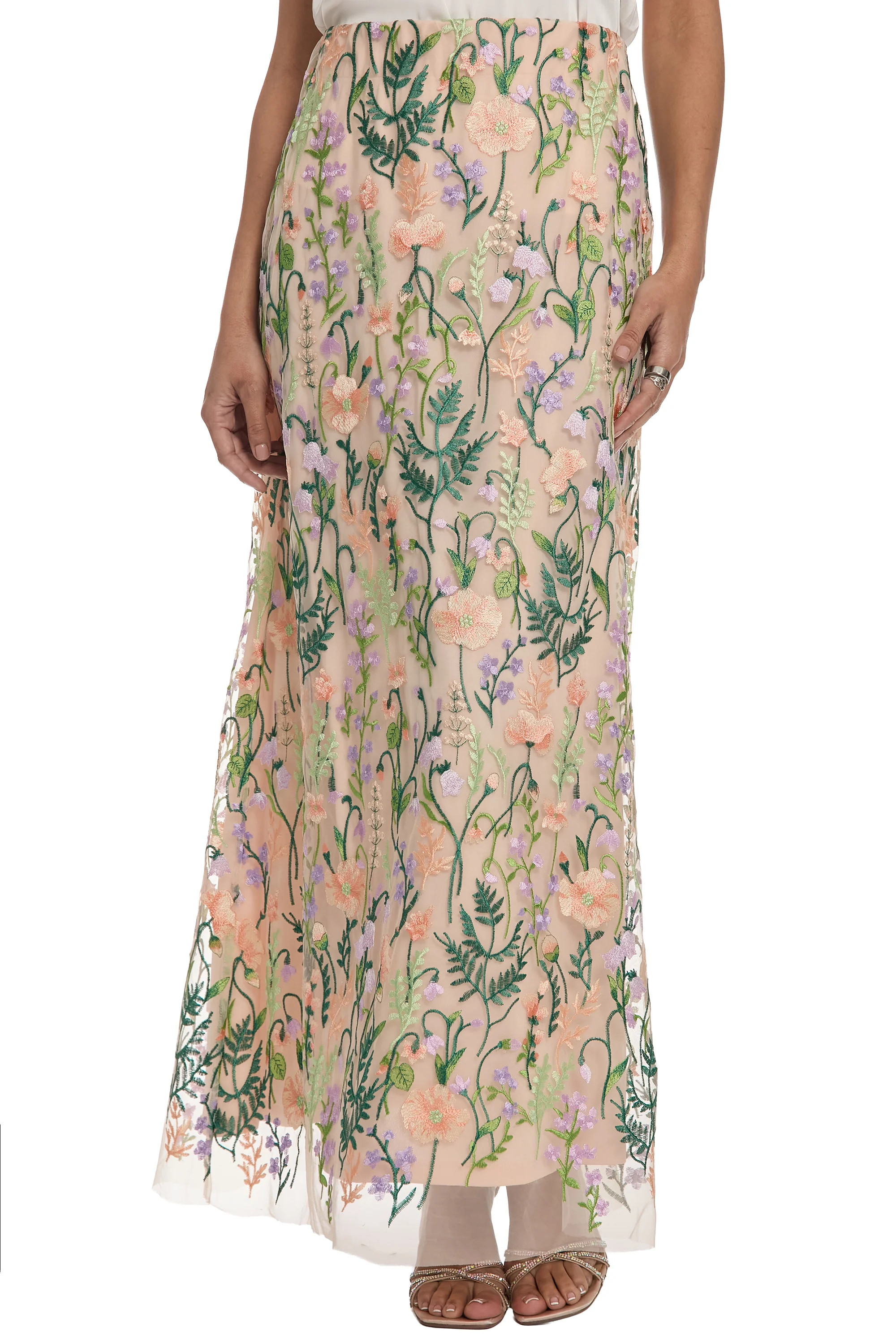 Constance Embroidered Floor Length Skirt in Summer Garden Embroidery | Maggy London