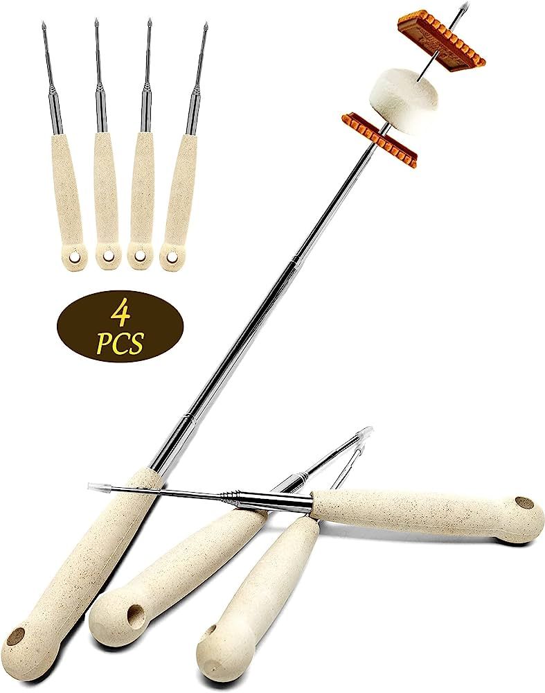 Atigrado 4 Pcs 32 inch Marshmallow Roasting Sticks Extendable Design - Stainless Steel Smores Sti... | Amazon (US)
