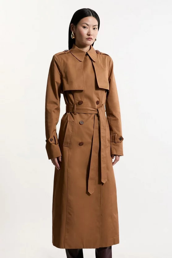 Tailored Wrap Storm Flap Belted Longline Trench Coat | Karen Millen | Karen Millen US