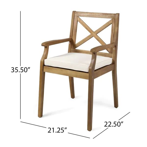 Perla Outdoor Acacia Wood Dining Chair (Set of 2) by Christopher Knight Home - teak+beige cushion | Bed Bath & Beyond