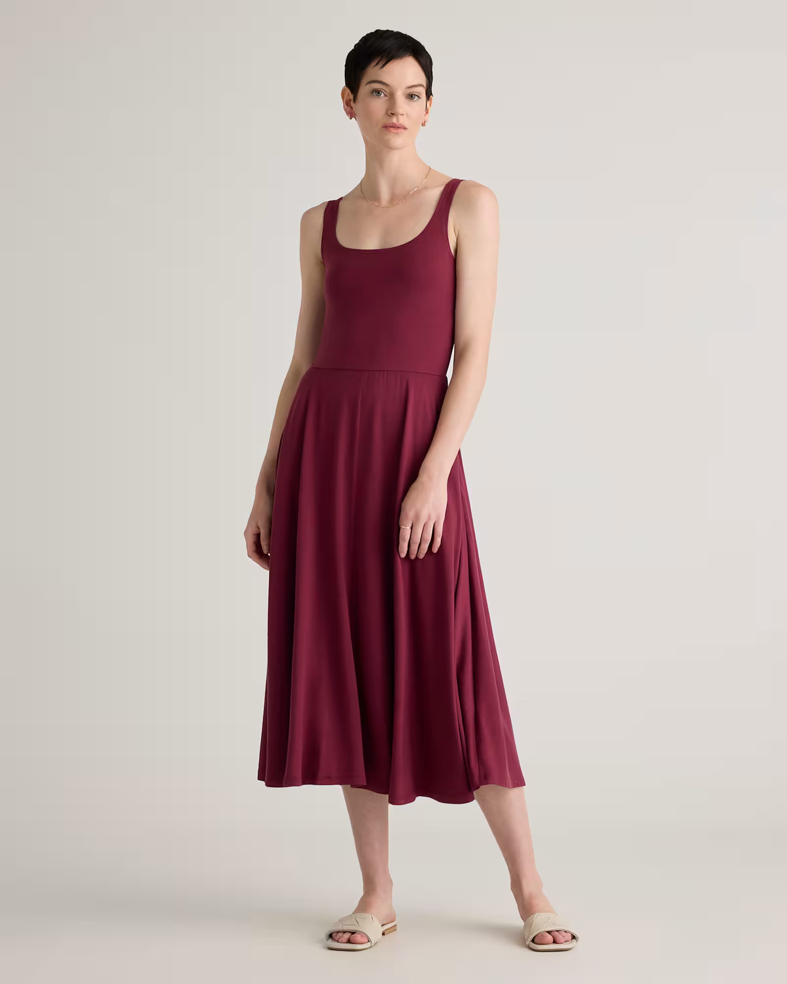 Tencel Jersey Fit & Flare Dress in Dark Olive | Quince