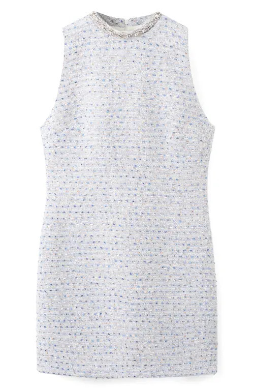 MANGO Rhinestone Sleeveless Tweed Dress in Sky Blue at Nordstrom, Size Medium | Nordstrom
